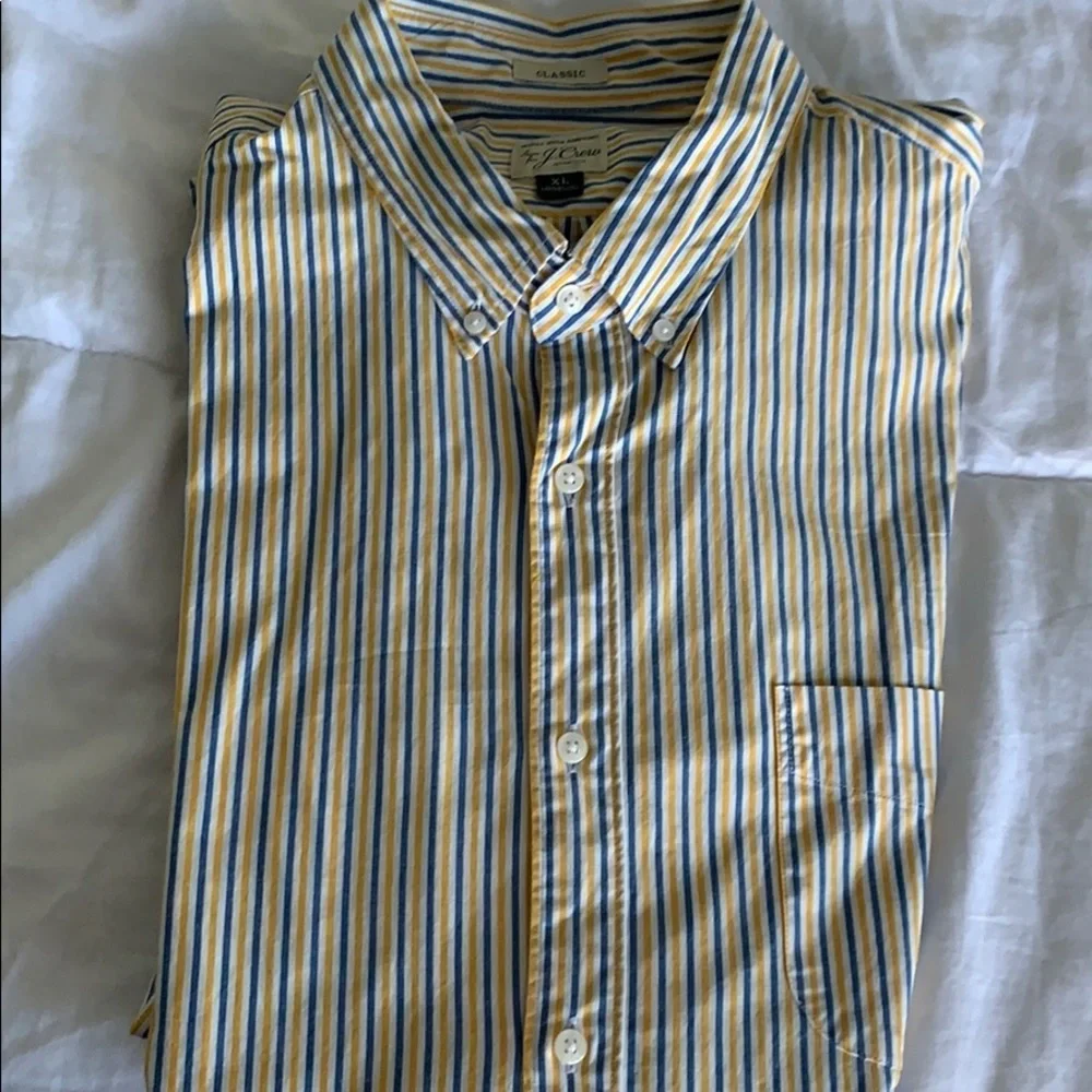 J.Crew Men’s XL Classic Stretch Blue Yellow Striped Button Down Shirt
